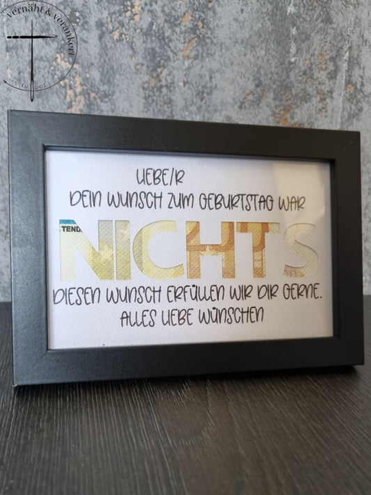 Bilderrahmen mit deiner personalisierten Aufschrift. Humorvolles Geschenkkonzept. Möglichkeit, Geldscheine einzufügen. Ideal für besondere Anlässe.